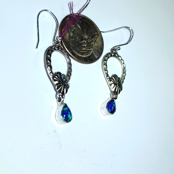 New Sterling silver blue opal earrings - Picture 2 of 6